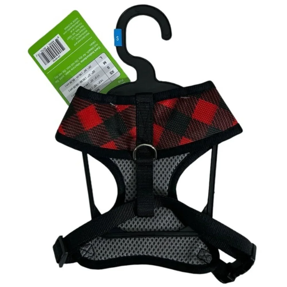 Unique Petz Dog Small Harness Adjustable Comfy Tartan Plaid Red Black SZ S